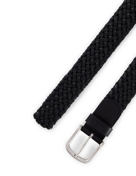 WOVEN-LEATHER BELT WITH LOGO KEEPER