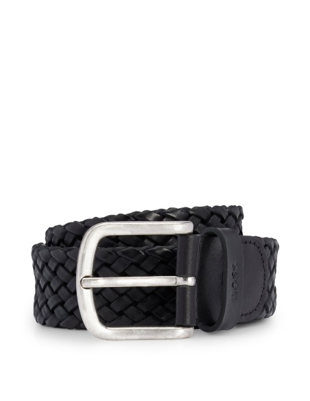 WOVEN-LEATHER BELT WITH LOGO KEEPER