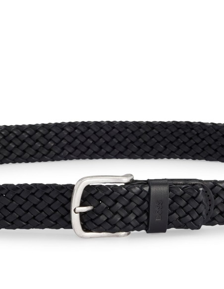 WOVEN-LEATHER BELT WITH LOGO KEEPER