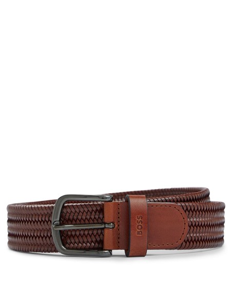 WOVEN LEATHER BELT WITH GUNMETAL PIN BUCKLE
