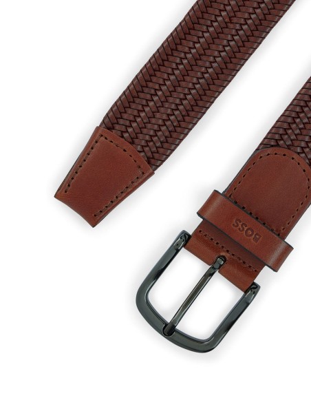 WOVEN LEATHER BELT WITH GUNMETAL PIN BUCKLE