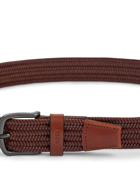 WOVEN LEATHER BELT WITH GUNMETAL PIN BUCKLE