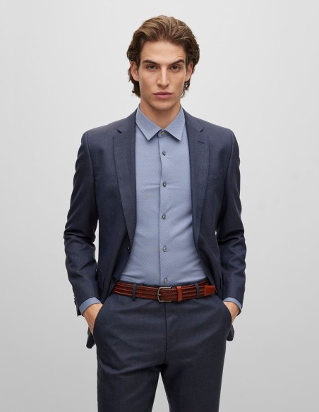 WOVEN LEATHER BELT WITH GUNMETAL PIN BUCKLE