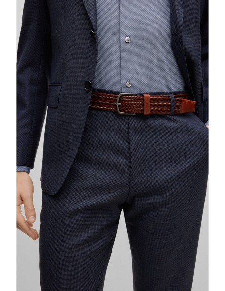 WOVEN LEATHER BELT WITH GUNMETAL PIN BUCKLE