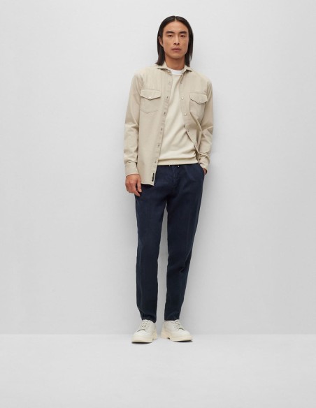 PLEAT-FRONT TROUSERS IN PURE LINEN WITH DRAWCORD
