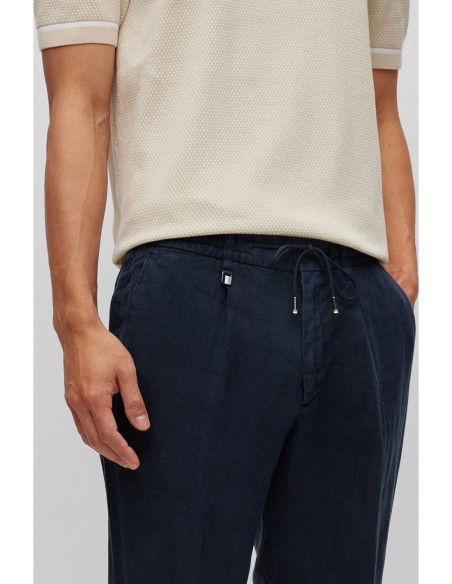 PLEAT-FRONT TROUSERS IN PURE LINEN WITH DRAWCORD