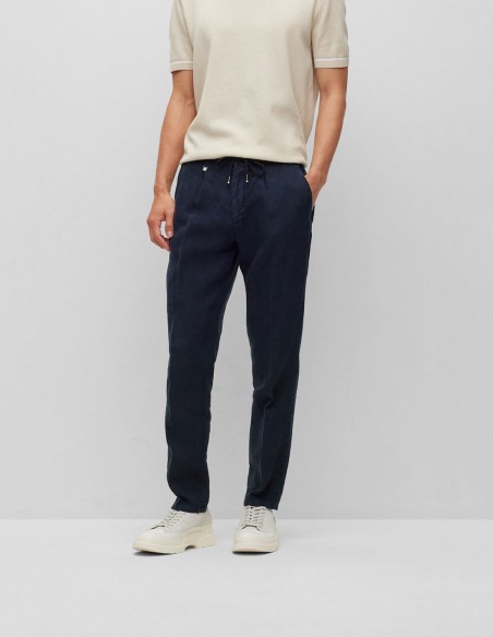 PLEAT-FRONT TROUSERS IN PURE LINEN WITH DRAWCORD