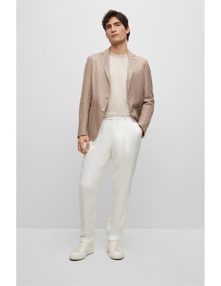 SLIM FIT JACKET IN PATTERNED LINEN AND WOOL