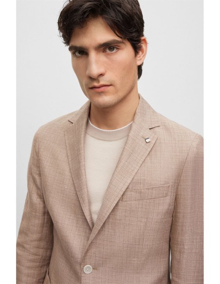 SLIM FIT JACKET IN PATTERNED LINEN AND WOOL