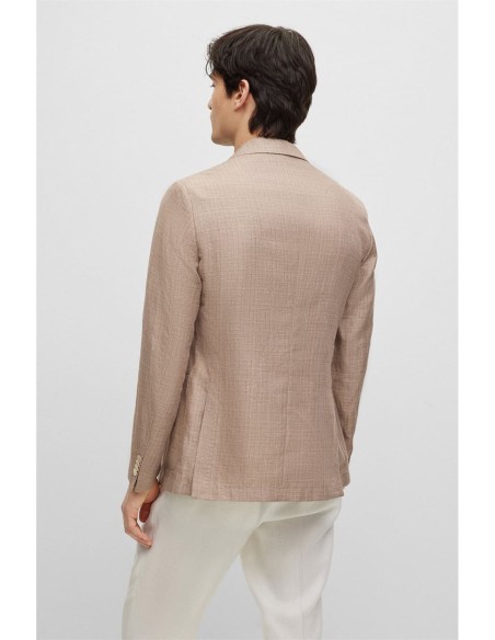 SLIM FIT JACKET IN PATTERNED LINEN AND WOOL