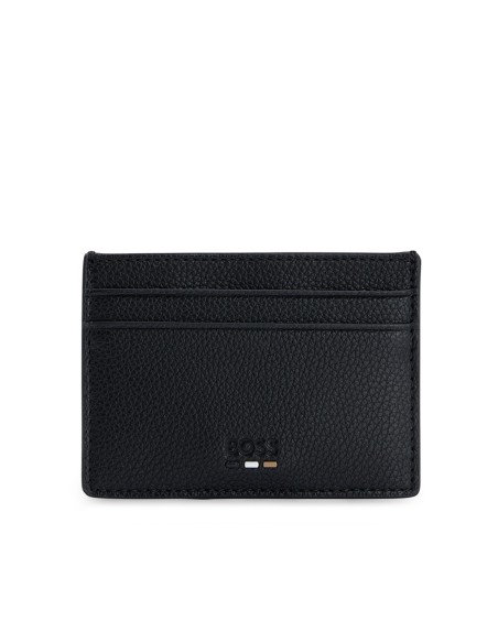 GRAINED FAUX LEATHER SIGNATURE-STRIPE CARD HOLDER