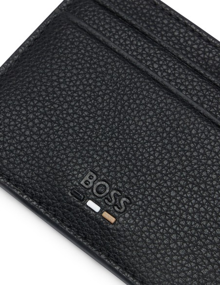 GRAINED FAUX LEATHER SIGNATURE-STRIPE CARD HOLDER