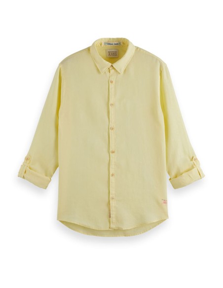 REGULAR FIT LINEN SHIRT WITH SLEEVE ROLL-UP