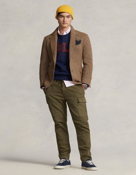 STRETCH SLIM KNITLIKE TWILL CARGO TROUSERS