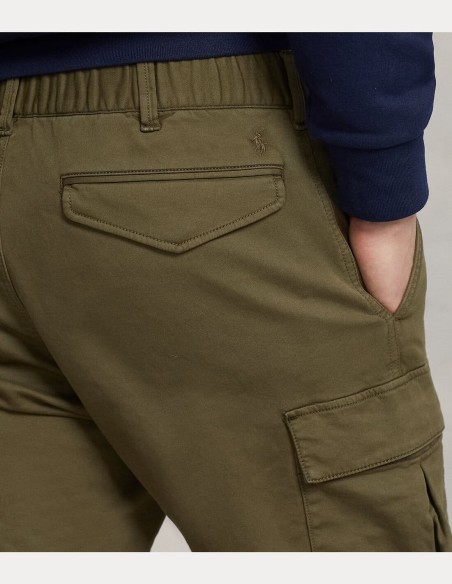 STRETCH SLIM KNITLIKE TWILL CARGO TROUSERS