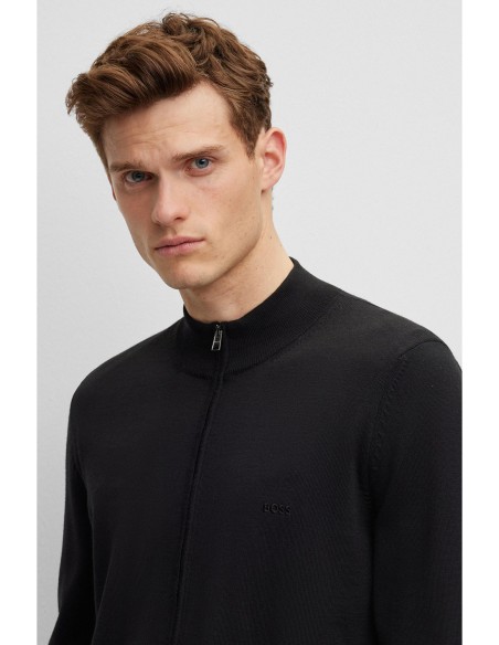 ZIP-UP WOOL CARDIGAN WITH EMBROIDERED LOGO