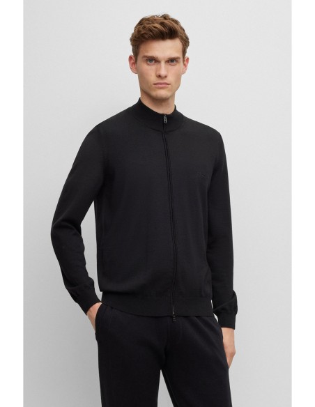 ZIP-UP WOOL CARDIGAN WITH EMBROIDERED LOGO