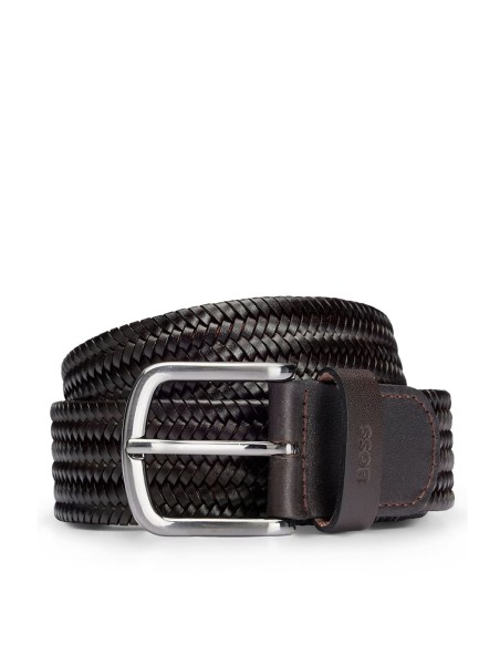 WOVEN LEATHER BELT WITH GUNMETAL PIN BUCKLE