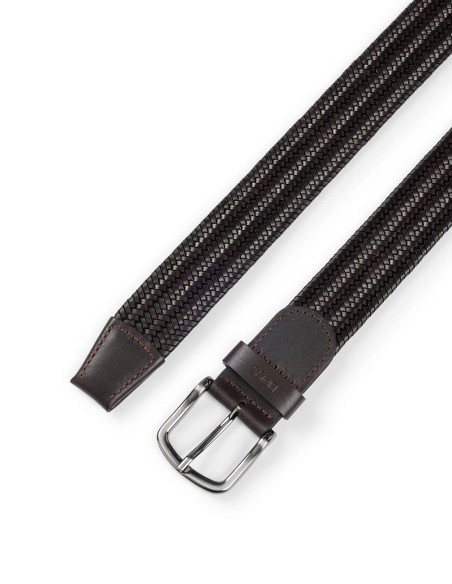 WOVEN LEATHER BELT WITH GUNMETAL PIN BUCKLE