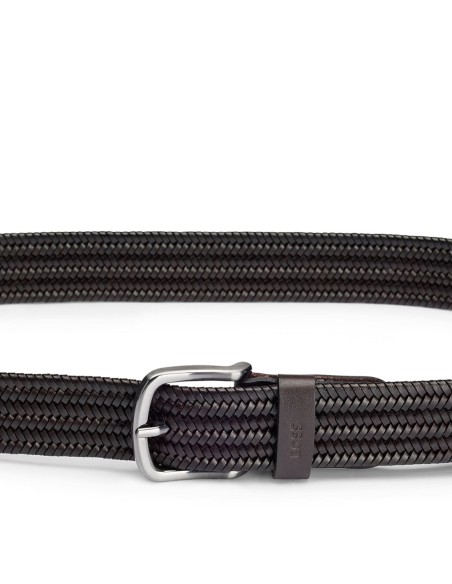 WOVEN LEATHER BELT WITH GUNMETAL PIN BUCKLE