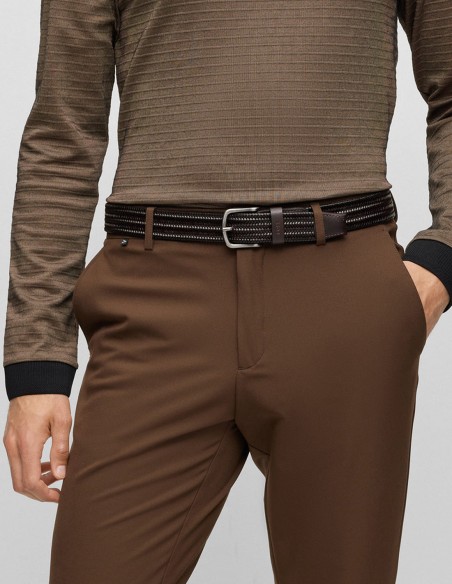 WOVEN LEATHER BELT WITH GUNMETAL PIN BUCKLE