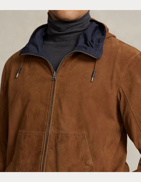 REVERSIBLE SUEDE-TAFFETA HOODED JACKET