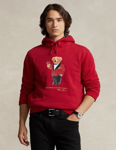 Red polo hoodie with bear sale