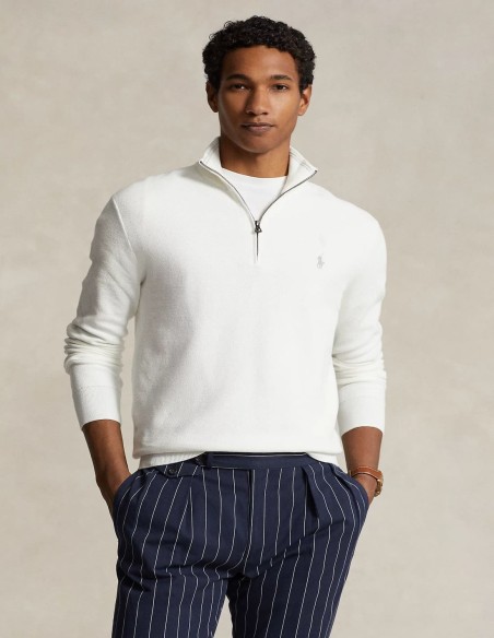 MESH-KNIT COTTON QUARTER ZIP JUMPER