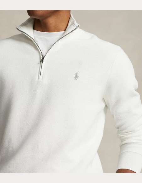 MESH-KNIT COTTON QUARTER ZIP JUMPER