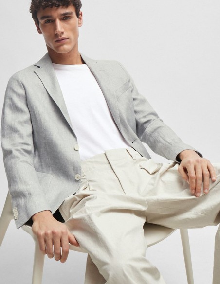 SLIM FIT JACKET IN A MICRO-PATTERNED LINEN BLEND