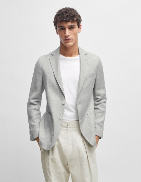 SLIM FIT JACKET IN A MICRO-PATTERNED LINEN BLEND