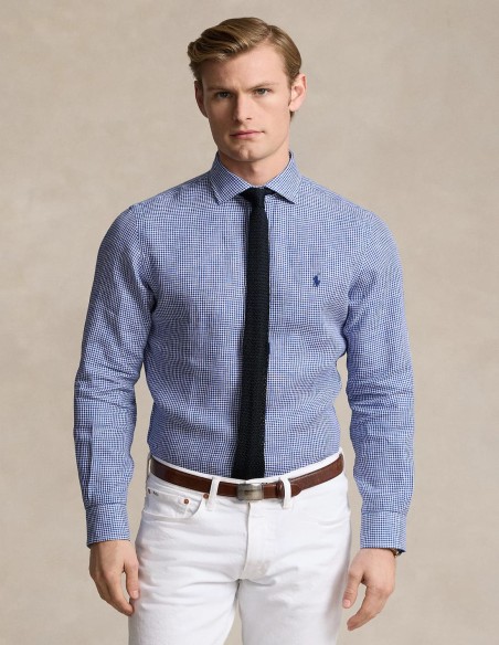 SLIM FIT PLAID LINEN SHIRT