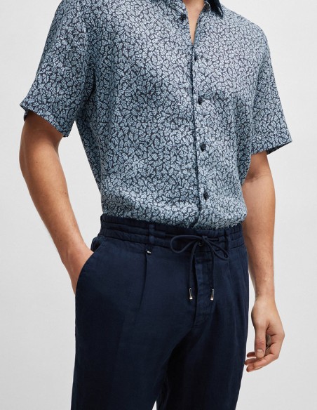 SLIM FIT LINEN TROUSERS WITH TIE WAIST