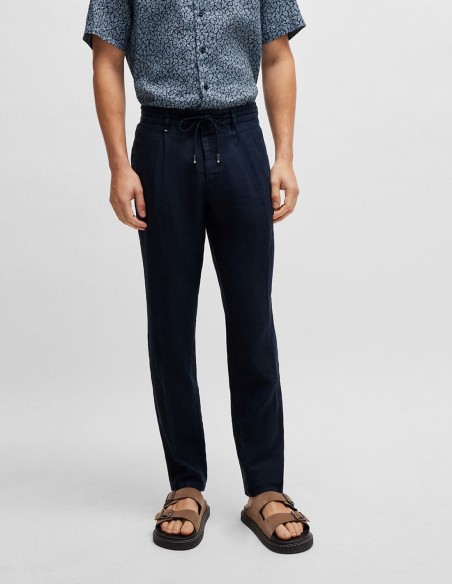 SLIM FIT LINEN TROUSERS WITH TIE WAIST
