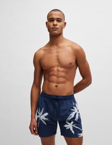 QUICK-DRY SWIM SHORTS WITH PALM TREES