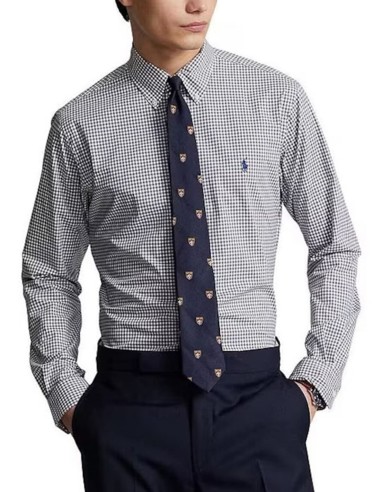 SLIM FIT CHECKED STRETCH POPLIN SHIRT