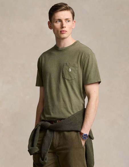 CLASSIC FIT COTTON-LINEN POCKET T-SHIRT