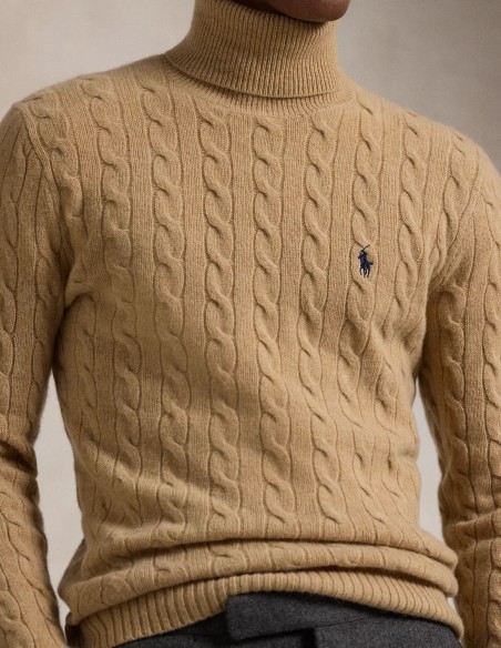 CABLE WOOL-CASHMERE ROLL NECK JUMPER