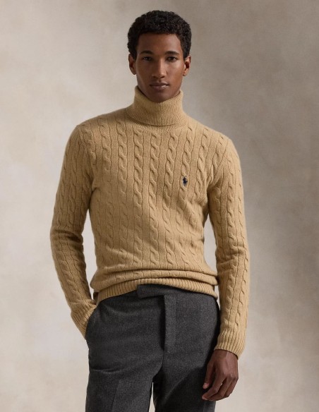 CABLE WOOL-CASHMERE ROLL NECK JUMPER