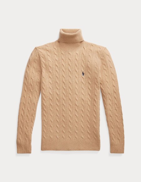 CABLE WOOL-CASHMERE ROLL NECK JUMPER