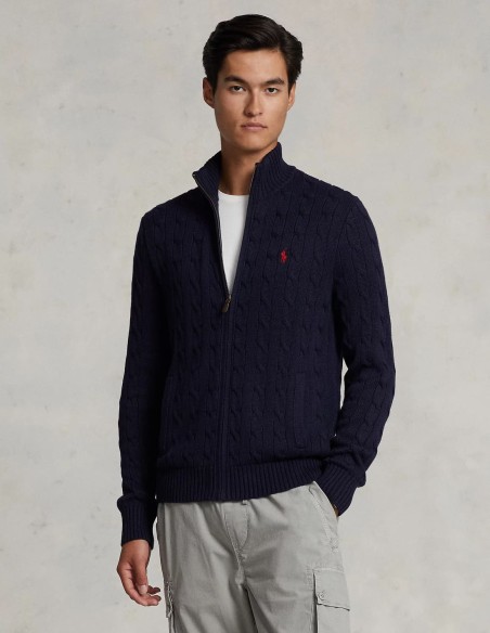 CABLE-KNIT COTTON FULL-ZIP JUMPER