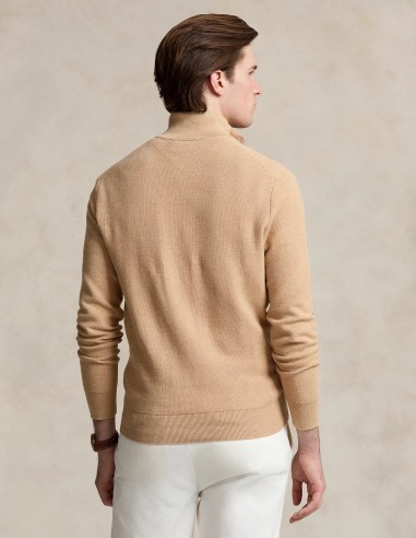 MESH-KNIT COTTON QUARTER ZIP JUMPER