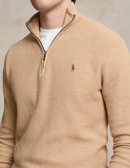 MESH-KNIT COTTON QUARTER ZIP JUMPER
