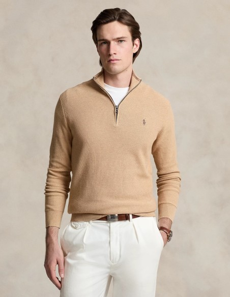 MESH-KNIT COTTON QUARTER ZIP JUMPER