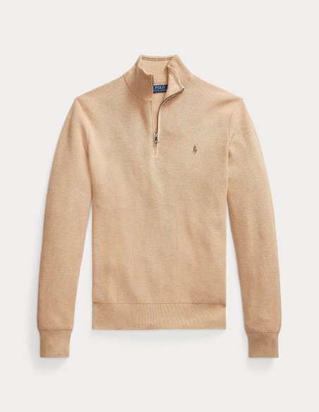 MESH-KNIT COTTON QUARTER ZIP JUMPER