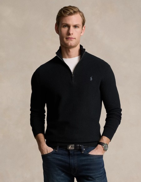 MESH-KNIT COTTON QUARTER ZIP JUMPER