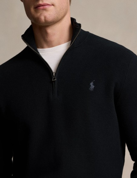 MESH-KNIT COTTON QUARTER ZIP JUMPER