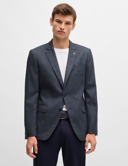SLIM FIT JACKET IN MICRO-PATTERNED STRETCH WOOL
