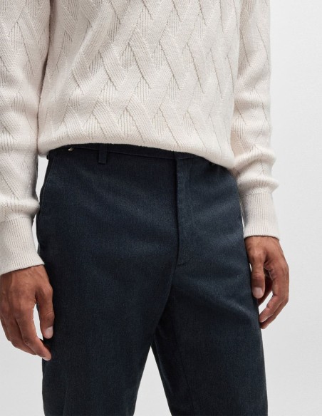 REGULAR FIT TROUSERS IN MOULINE COTTON-BLEND TWILL