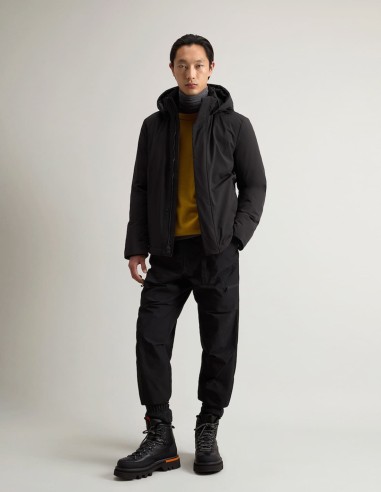 STRETCH NYLON JACKET WITH REMOVABLE HOOD